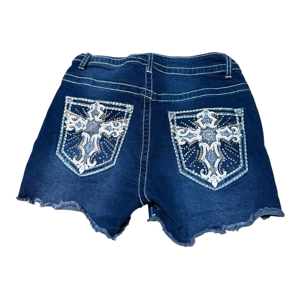 Rhinestone Cross Denim Shorts